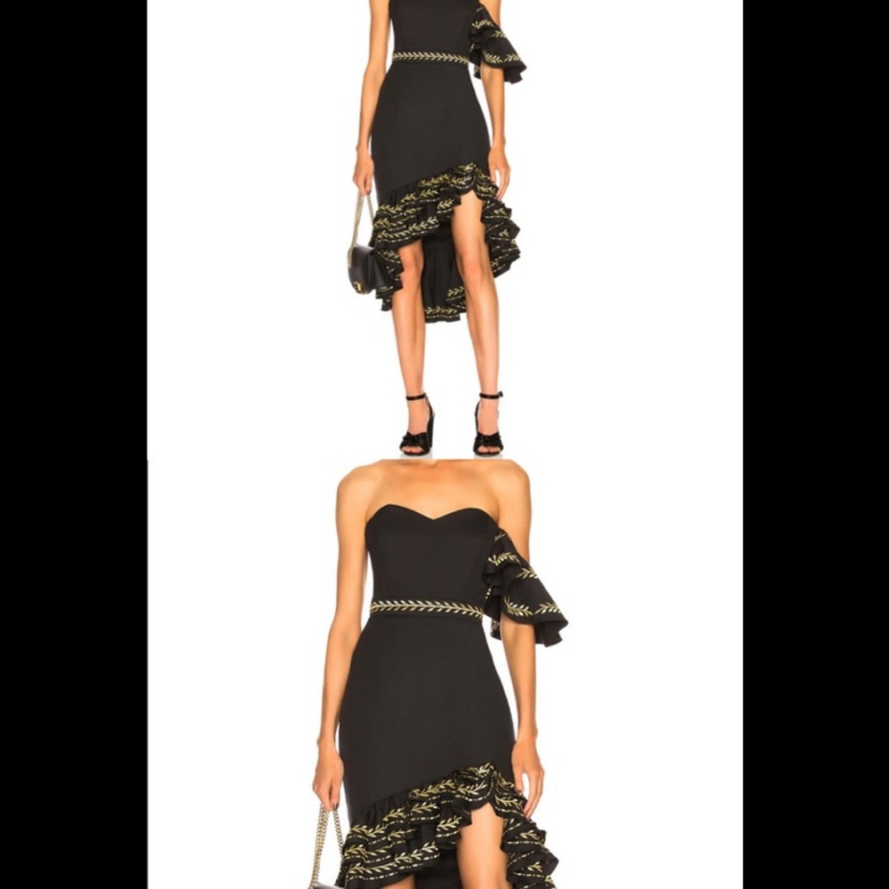 Caroline Constas Black Gold Cam Ruffle Embroidered Dress XS 0 - Picture 3 of 8